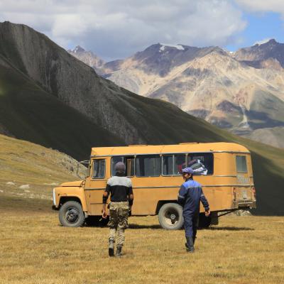 kyrgyzstan nomads school bus mountains  central Asia  