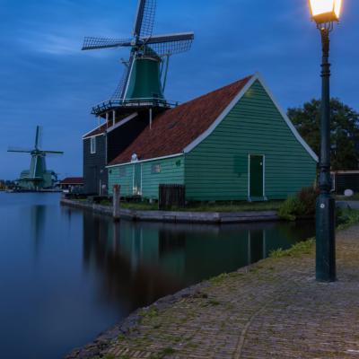 Zaanse schans blue hour molen mill Zaandam Holland Netherlands   