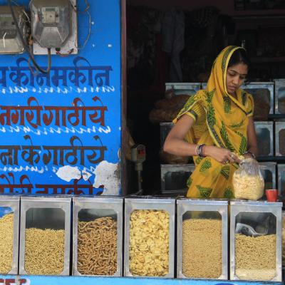 India Jaipur shop woman market city urban food